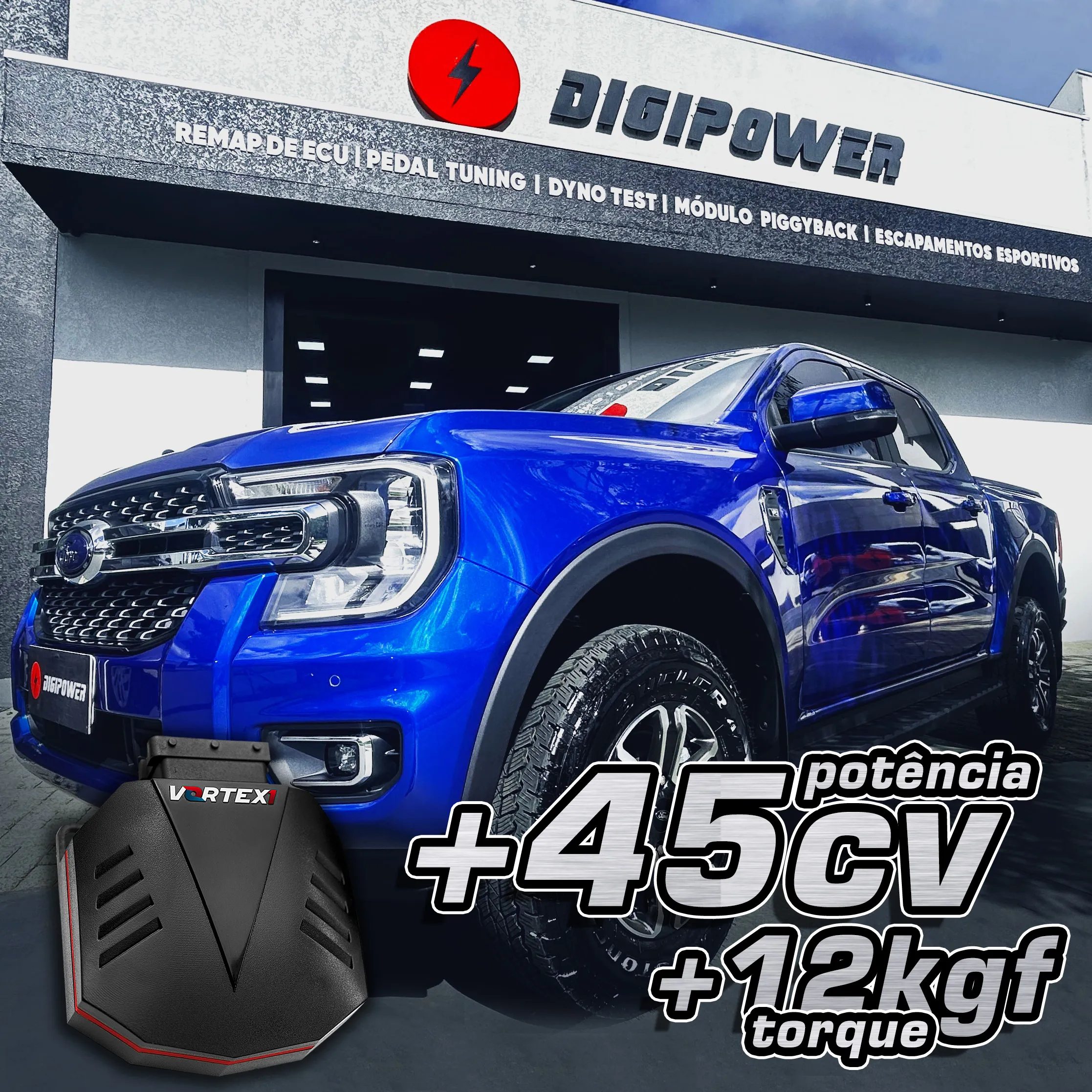 Chip de Potência Vortex1 para FORD RANGER V6 2024+ até +45cv de Potência e +12kgf de Torque